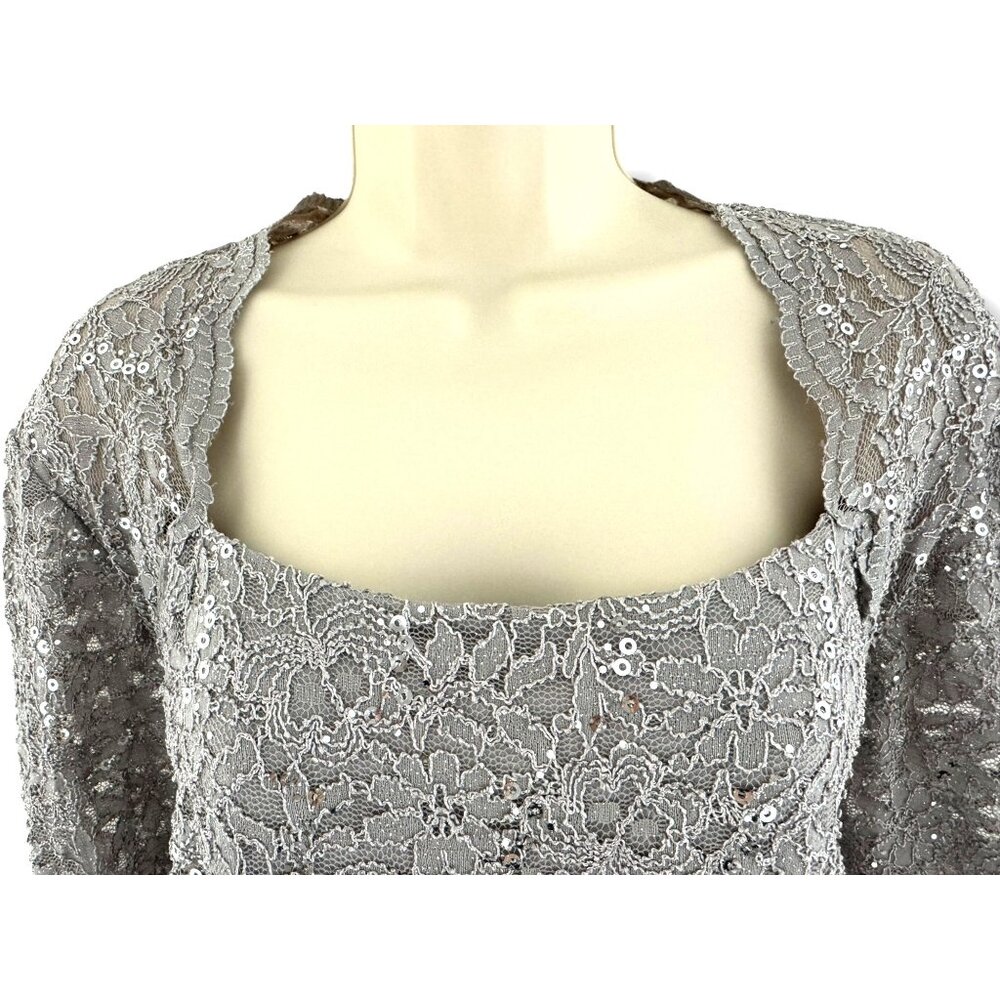Alex Evenings Gray Sparkly Lace Sequin Dress Size 24W 3X Wedding Mother of Bride - Picture 2 of 7
